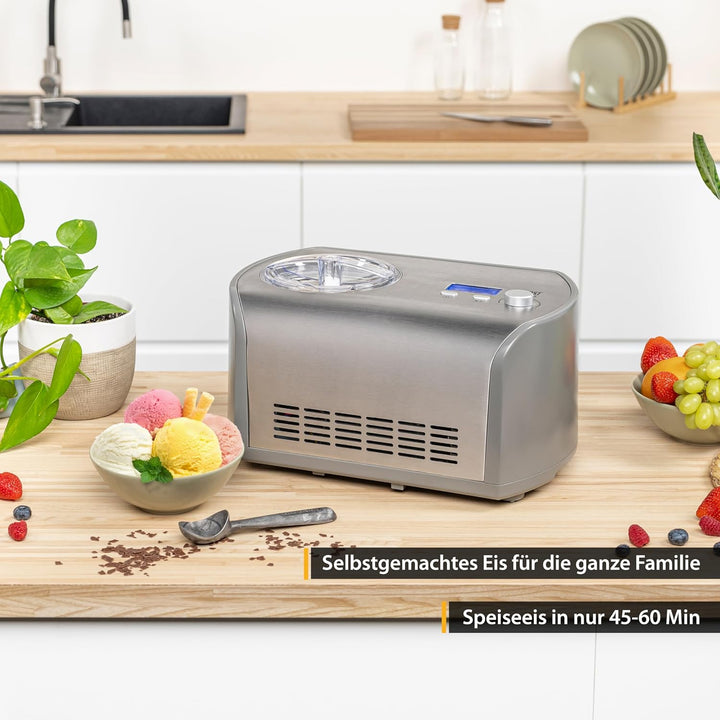 TZS First Austria Eismaschine mit Kompressor | Ice Cream Maker selbstkühlend mit entnehmbarem 1,2 Li