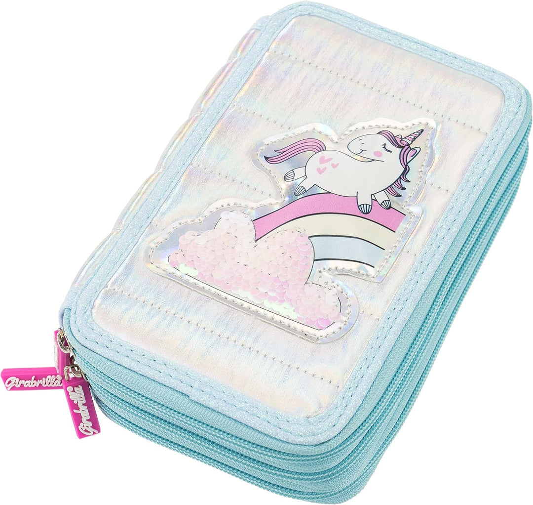 Girabrilla Girabrilla-19025 Federmäppchen Einhorn mit 3 Fächern für die Schule für Kinder, Dauneneff