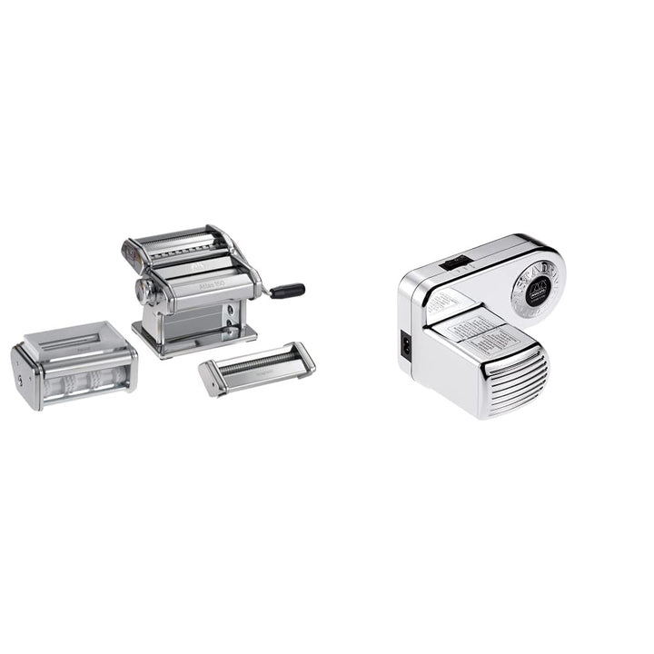 Marcato Pasta Set mit zwei Nudelwalzen (Ravioli, Spaghetti), GS-PASTASET & Pastadrive-Motor, Silber