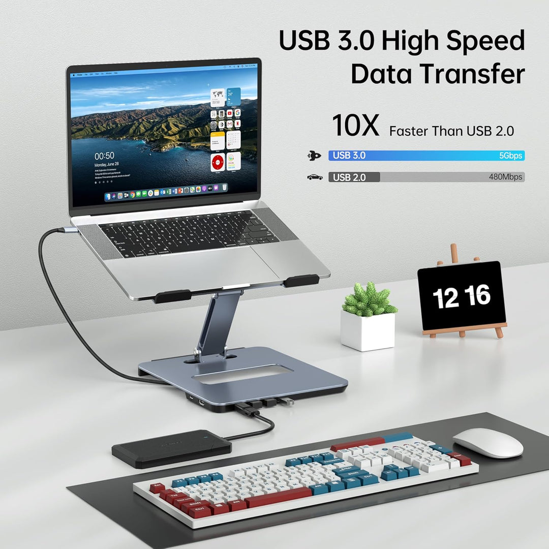 BENFEI Aluminium Laptop Ständer mit USB C 6in1 Dockingstation, HDMI 4K@60Hz, 4*USB3.0, 100 PD Kompat