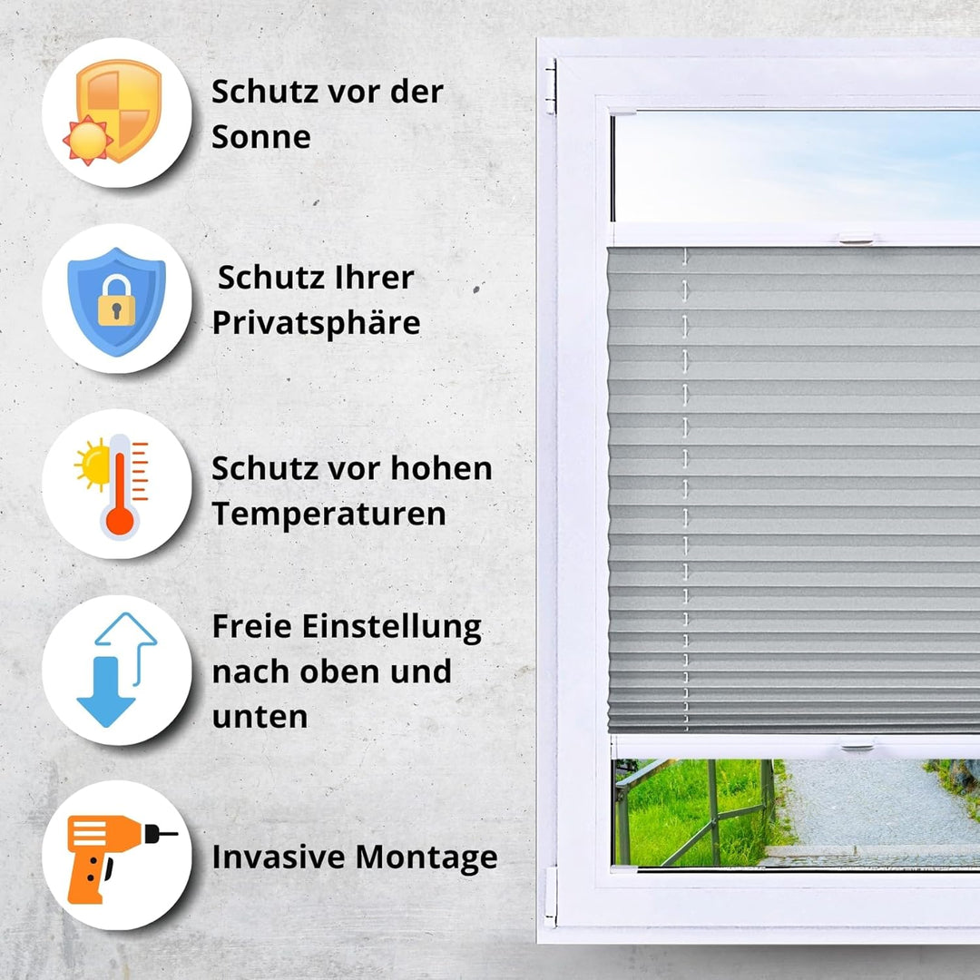 DECOOR Plissee Faltrollo nach mass Breite 120-160 cm Höhe 120-219 cm 24 Farben Rollo für Fenster und