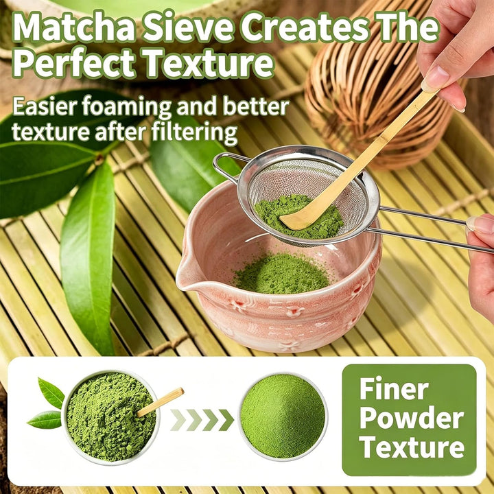 Matcha Set| Matcha Besen|Matcha Tea Set | Baumwoll-Teetuch, Matcha Whisk, Schaufel, Sieb, Matcha-Bes