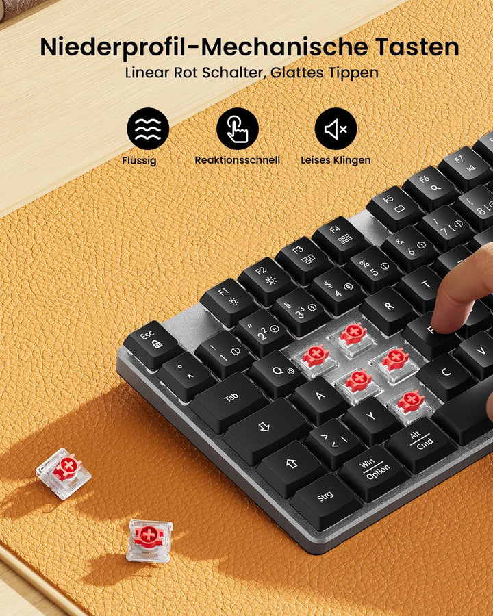 ProtoArc Mechanische Tastatur Maus Set Kabellos, KM310 Full-Size Wiederaufladbare Funktastatur Maus,