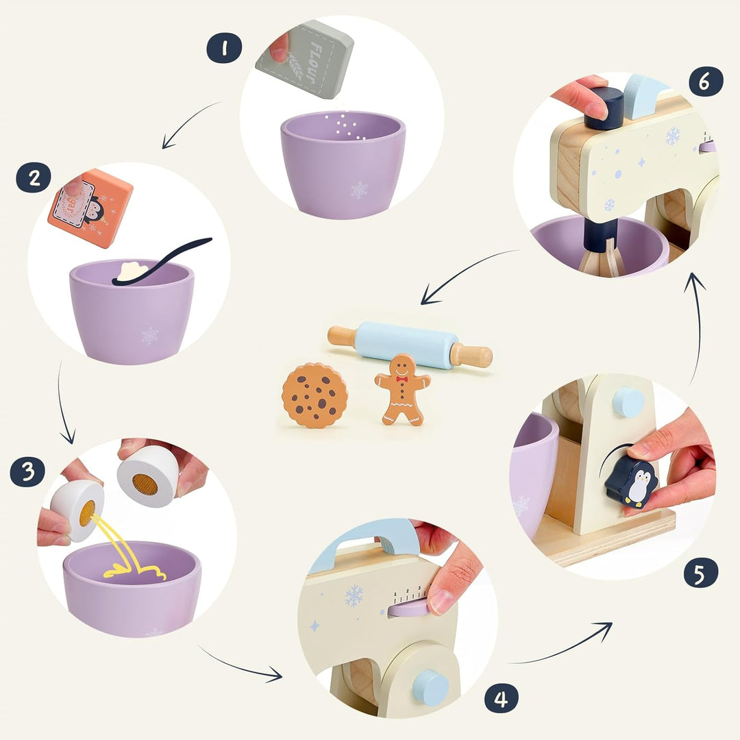 PairPear Holz Mixer Set Kinder Holzspielzeug Lebensmittel Backspielzeug mit Zubehör Zubehör für Kind