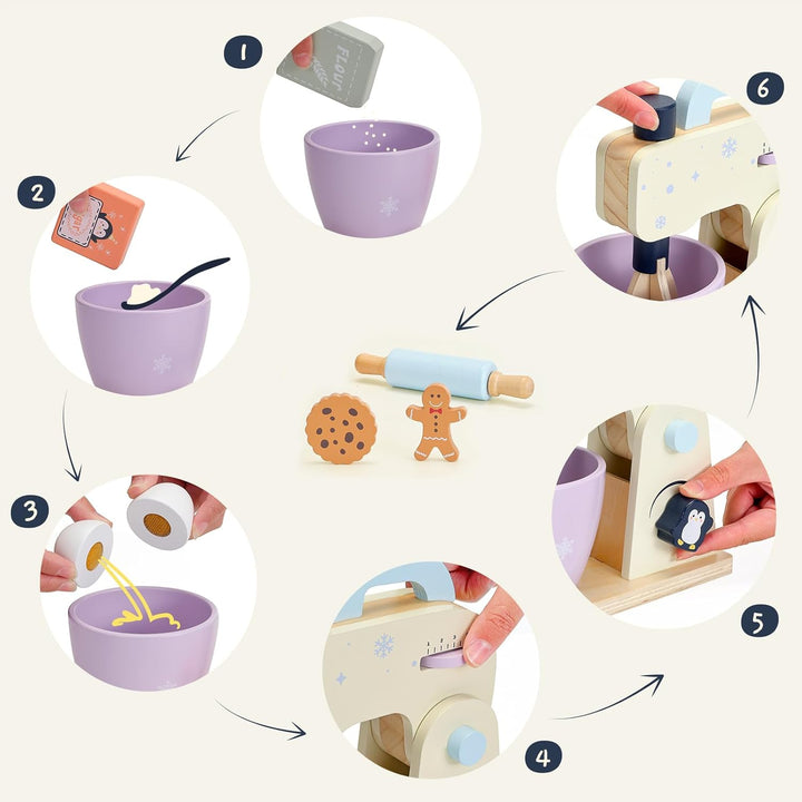 PairPear Holz Mixer Set Kinder Holzspielzeug Lebensmittel Backspielzeug mit Zubehör Zubehör für Kind