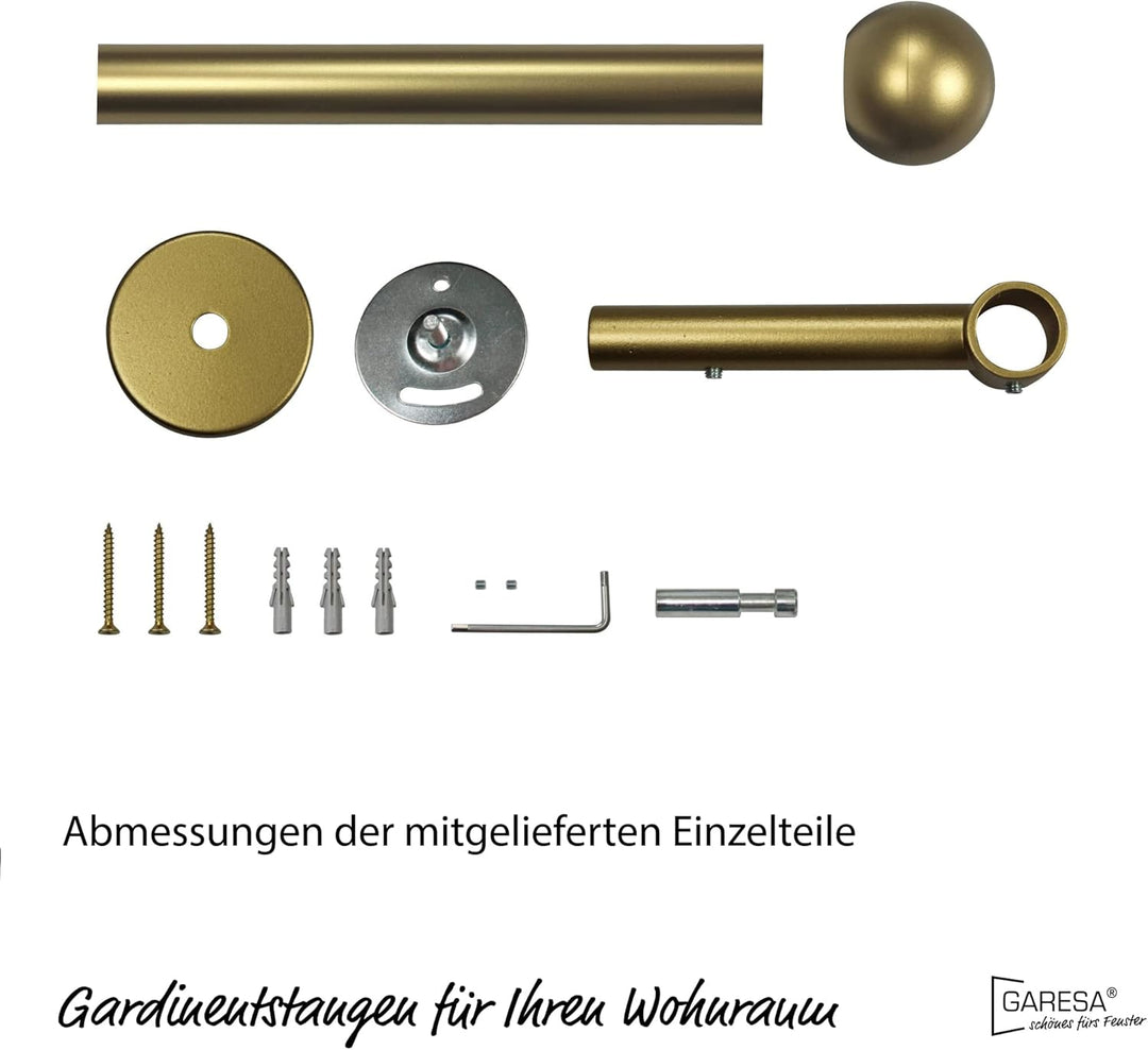Garesa Gardinenstange Bolti Ø 16mm, 1-läufig, Gold, matt I Stabile Vorhangstange ohne Ringe I Mit En