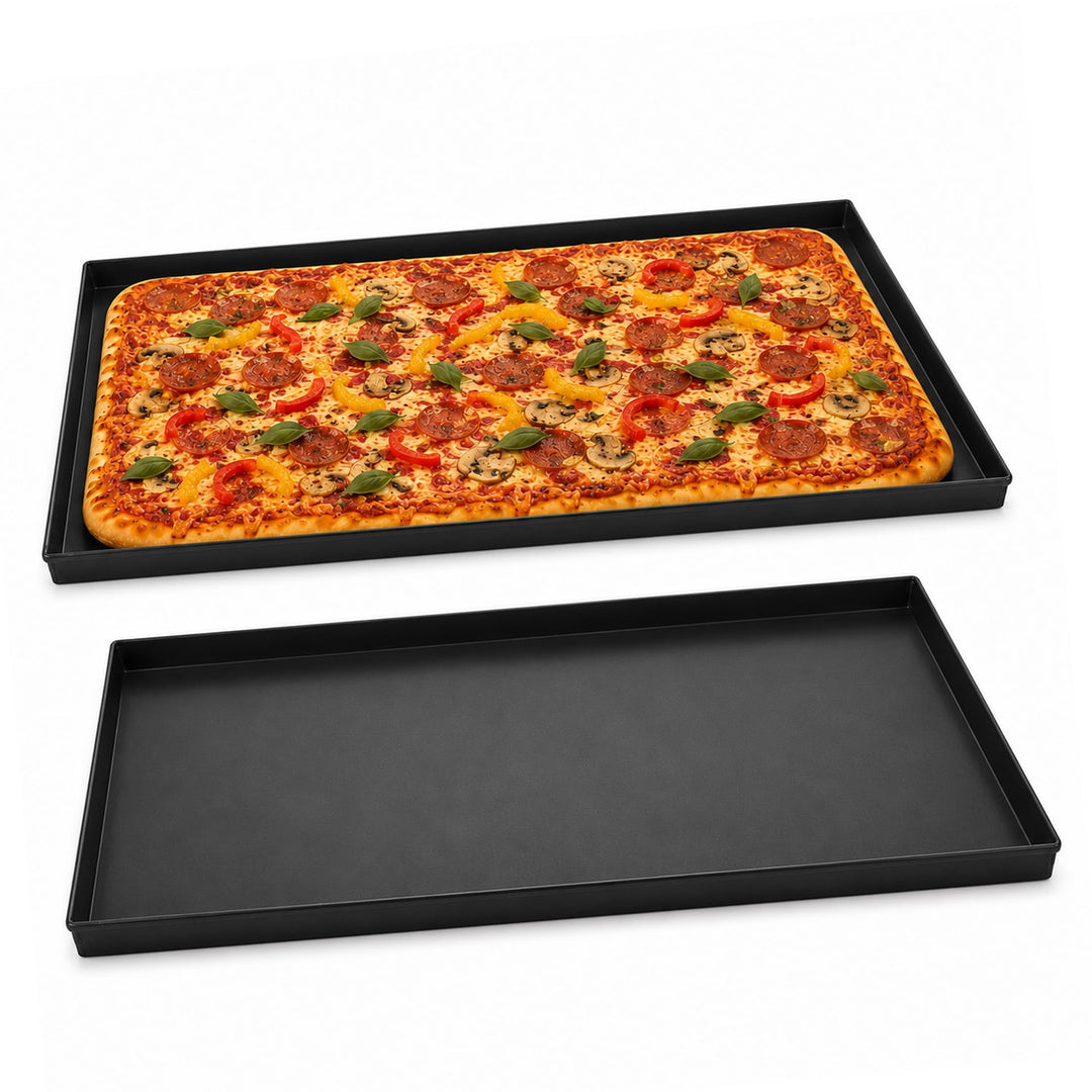 FMprofessional Pizzablech-Set 60x40 cm, eckige From ideal für Pizza, Backblech ist hitzebeständig bi