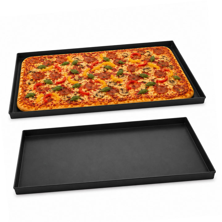 FMprofessional Pizzablech-Set 60x40 cm, eckige From ideal für Pizza, Backblech ist hitzebeständig bi