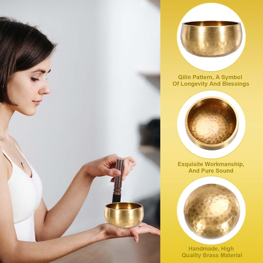 Tibetische Klangschale Klein，8CM Klangschalen Set mit Klöppel, Klangschalenkissen und Geschenk-Box,