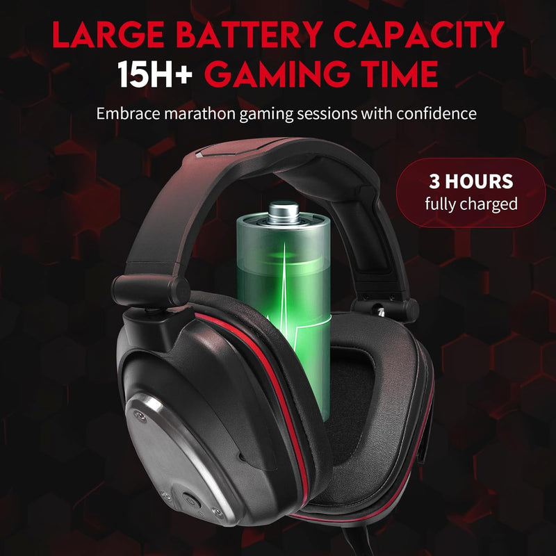 HUHD 2.4G Wireless Gaming Headset für PS4,PS4 Slim Nintendo Switch und PC Deep Bass und rotierende M