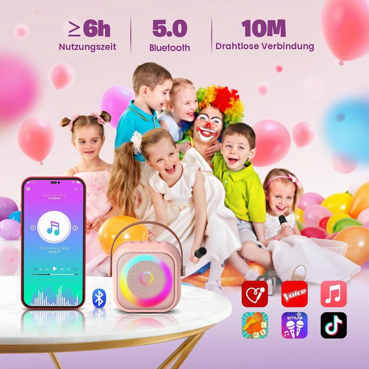 Karaoke Maschine Kinder mit 2 Mikrofonen, Mikrofon Kinder Geschenk Mädchen 3-10 Jahre, Drahtloses Mi