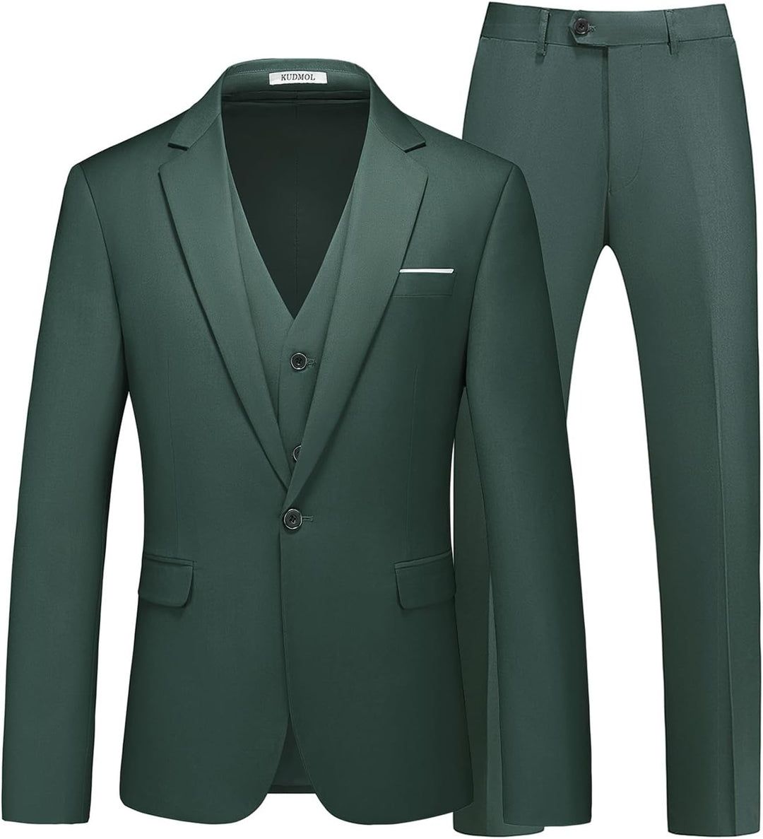 KUDMOL Herren 3-Stücke Anzug Business EIN Knopf Smoking Anzug für Männer Smoking Klassische Blazer W