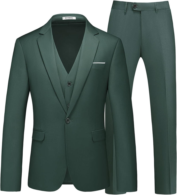 KUDMOL Herren 3-Stücke Anzug Business EIN Knopf Smoking Anzug für Männer Smoking Klassische Blazer W