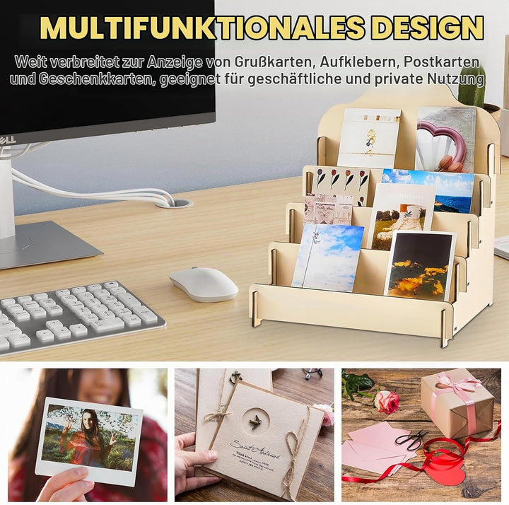 Kartenständer Aus Holz Mit 4 Etage Display Ständer, postkartenständer, Präsentationsständer, Grusska