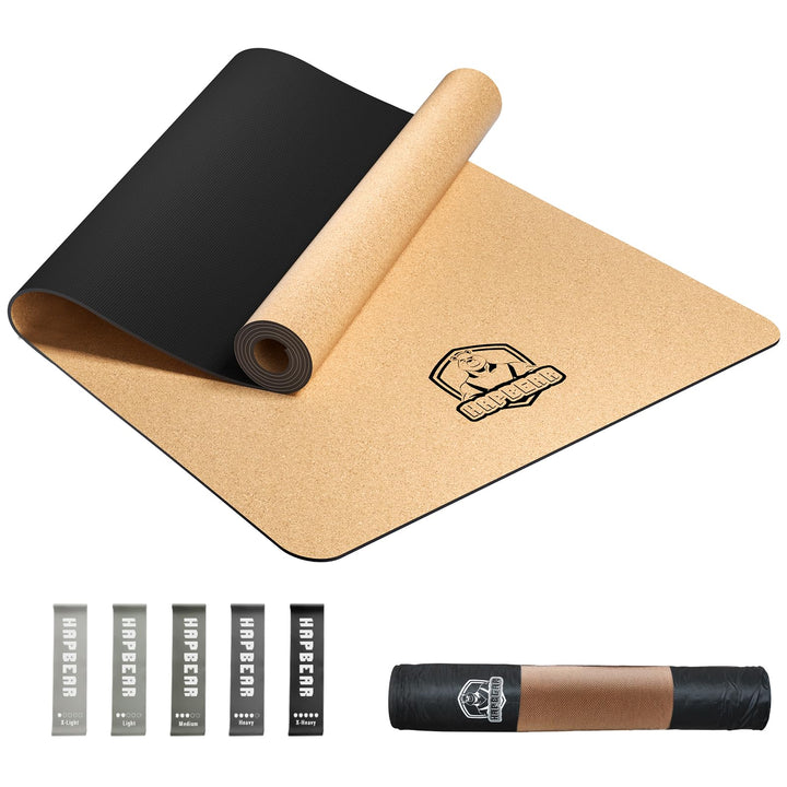HAPBEAR Yogamatte Kork XXL- Extra Gross Yoga Matte Rutschfestes 183 x116 cm/183 x92cm- 6mm Dicke Däm