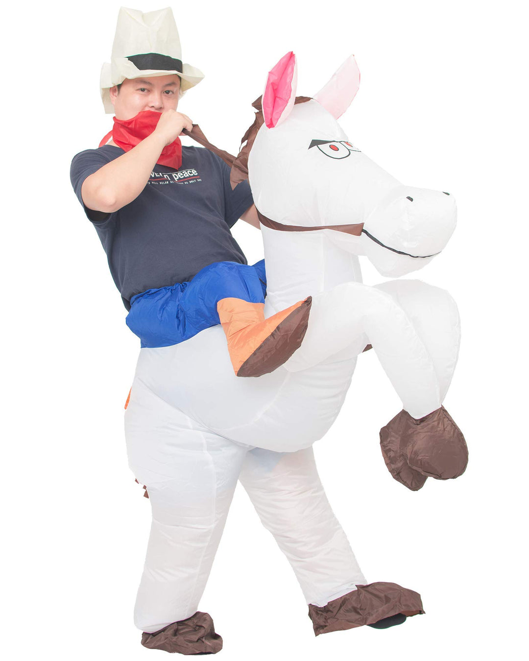 JYZCOS Aufblasbares Cowboy-Kostüm für Erwachsene, Western Pferd Reiter Kostüm Weiss, Weiss