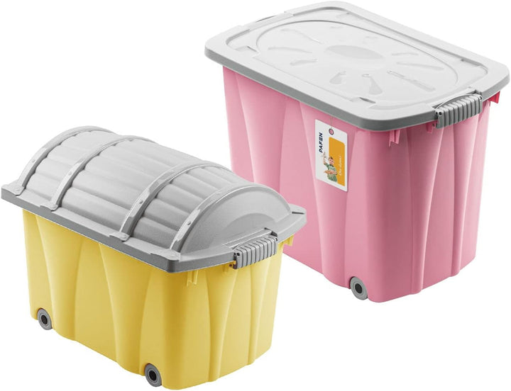PAFEN Piraten Spielzeugkisten SET – 2x Schatzkiste 49l + 62l mit Rollen - Spielzeugbehälter Aufbewah