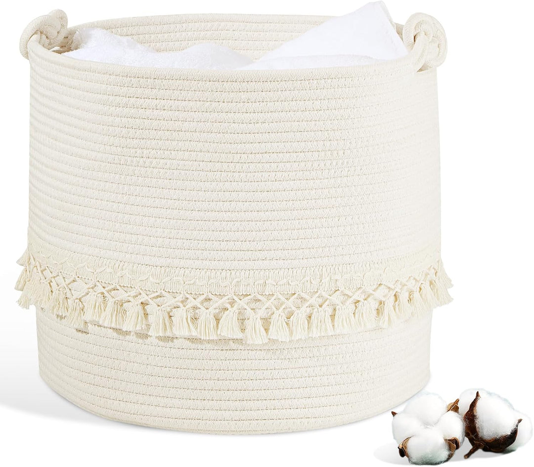 HDRNT Wäschekorb Geflochten aus Baumwolle,38L Wäschesammler mit Henkel,Pfandflaschen Aufbewahrung,Au