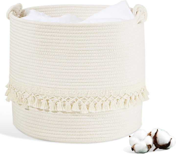 HDRNT Wäschekorb Geflochten aus Baumwolle,38L Wäschesammler mit Henkel,Pfandflaschen Aufbewahrung,Au