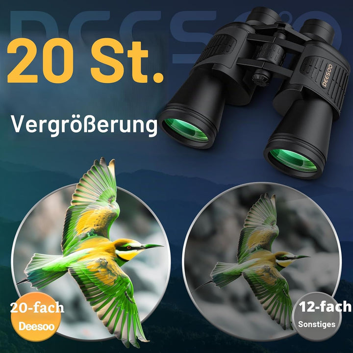 20x52 Fernglas für Erwachsene, Hochleistungs-Fernglas - Vogelbeobachtungsfernglas für Erwachsene mit