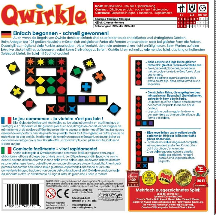 Schmidt Spiele 49311 Qwirkle, Spiel des Jahres 2011, Familienspiel, FFP Artikel Standard Packaging,