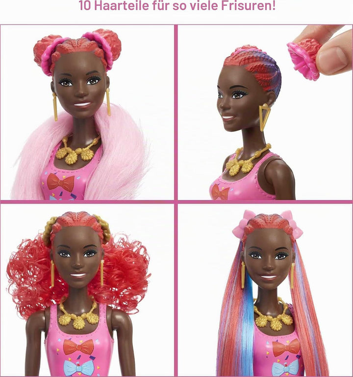 Barbie HBG40 - Color Reveal Bows Haarwechsel Puppe, Glitzerblau Spielset mit 25 Überraschungen rund