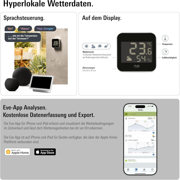 Eve Weather - Smarte Wetterstation (Matter) zum Überwachen von Temperatur, Luftfeuchtigkeit,Wettertr