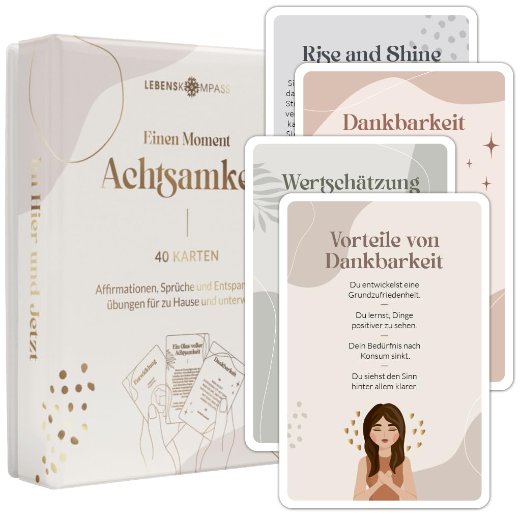 LEBENSKOMPASS 40 Achtsamkeitskarten Mindfulness & Attention - Positive Affirmationen, Übungen, Glück