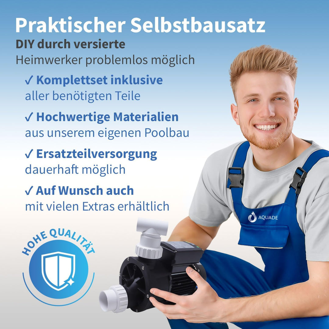 AQUADE Whirlpool Bausatz, Jacuzzi Selbstbausatz komplett mit Seiten- und Rückendüsen 8 Seitendüsen +