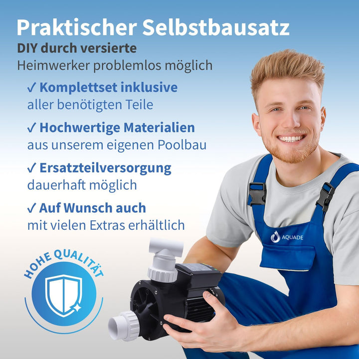 AQUADE Whirlpool Bausatz, Jacuzzi Selbstbausatz komplett mit Seiten- und Rückendüsen 8 Seitendüsen +