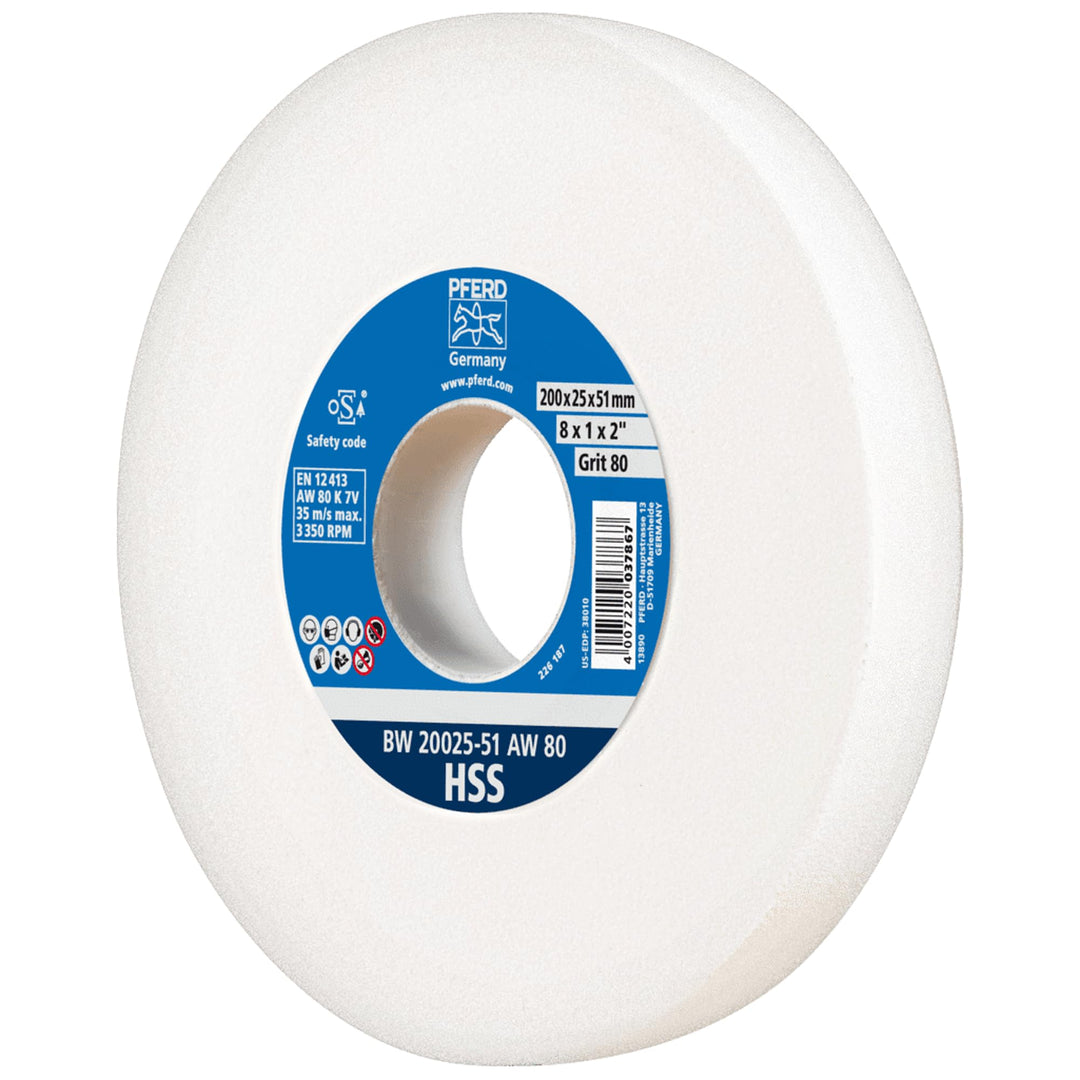 PFERD Schleifbockscheibe HSS, 200x25x51mm, A80, 39009703 – Mittelharte Schleifscheibe zum Schärfen v