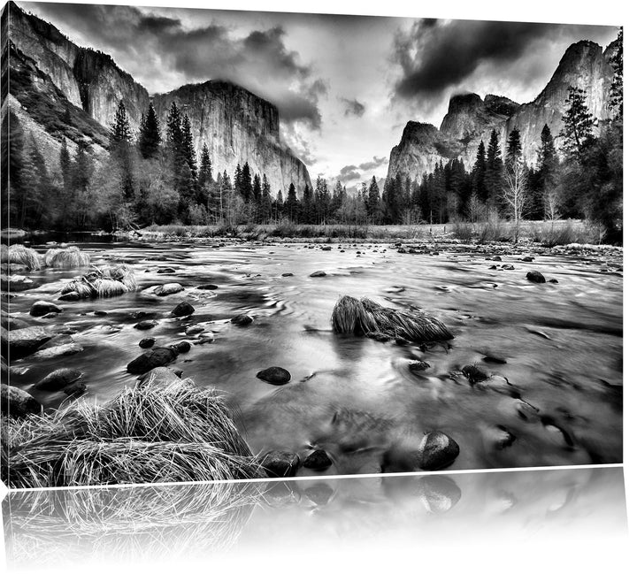 Pixxprint Seichter Fluss im Herbst / 100x70cm Leinwandbild bespannt auf Holzrahmen/Wandbild Kunstdru