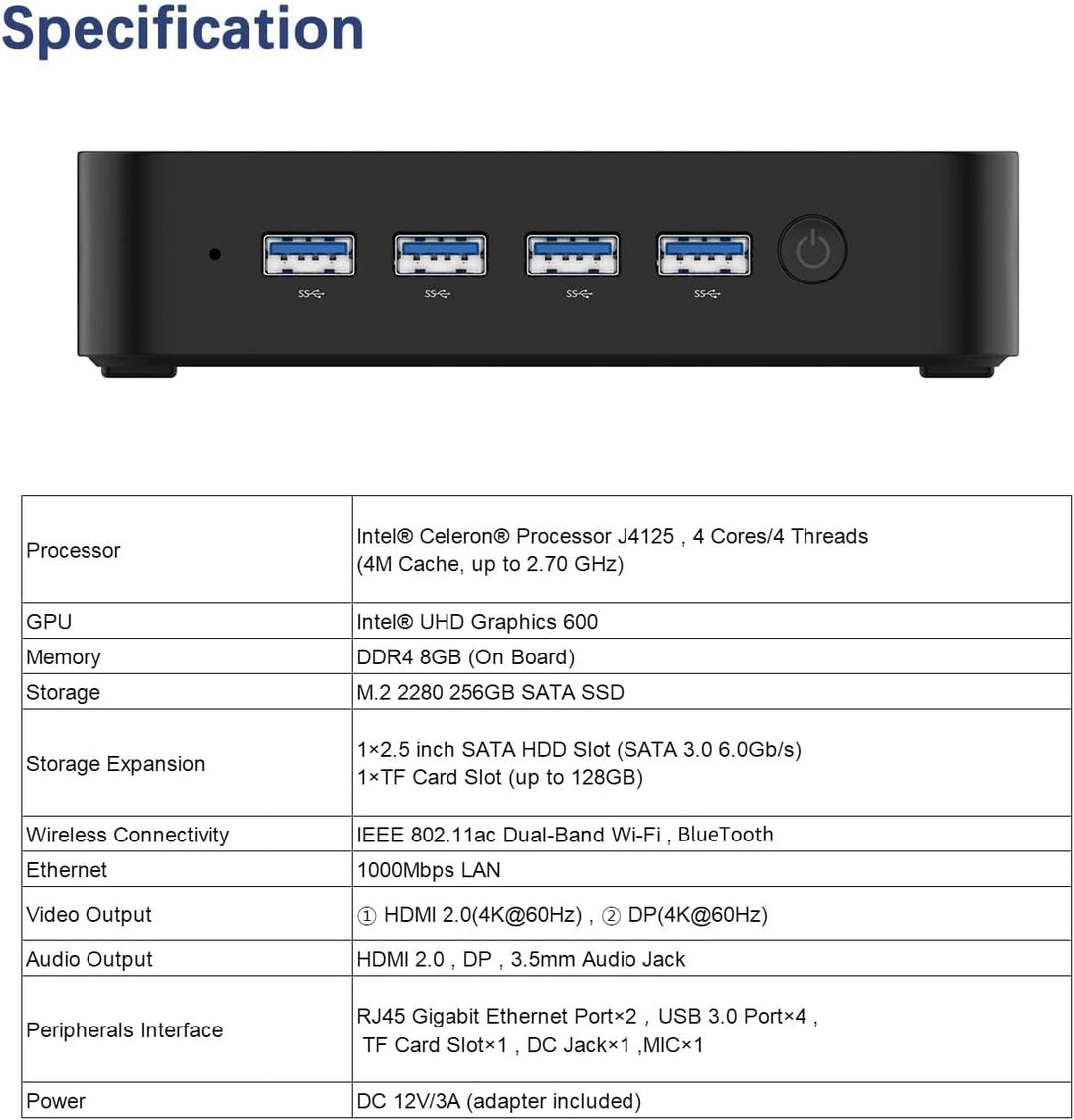 MINIS FORUM Mini PC Lüfterlos 8GB DDR4 256GB SSD Pentium N5030 Processor (up to 3.1GHz) Mini Compute