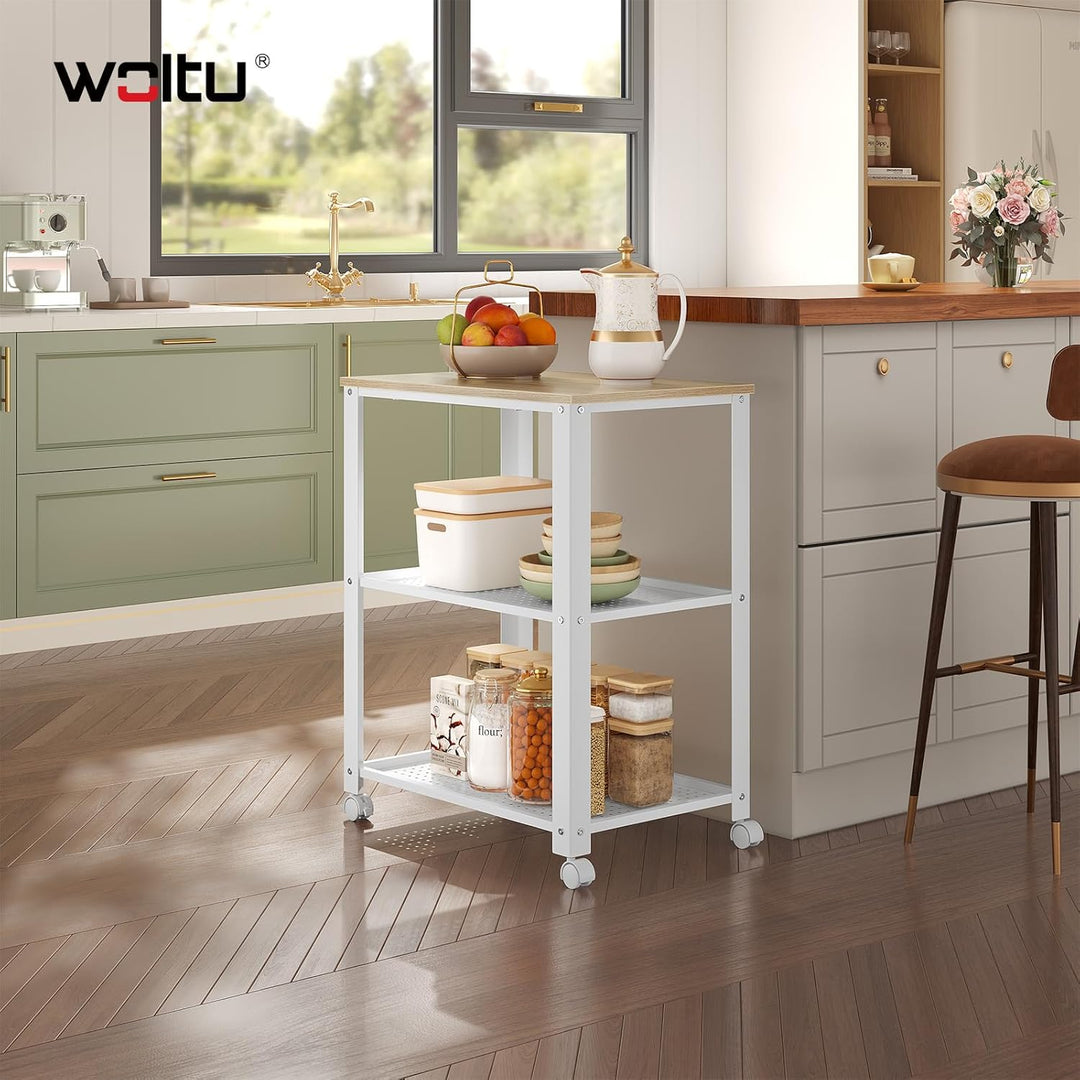 WOLTU Rollwagen mit 3 Ebenen, Servierwagen, Küchenwagen mit Rollen, für Mini-Backofen, Metallrahmen,