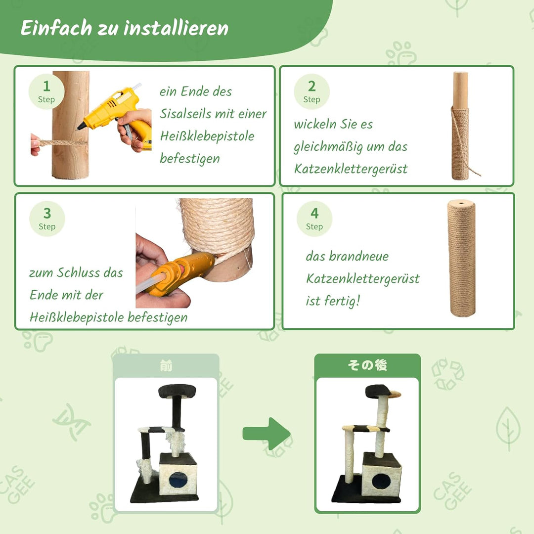 Sisalseil für Kratzbaum - 8mm x 100m, Natur Sisal Seil für Katzen, Dekoratives Kratzbaum Seil für Hä