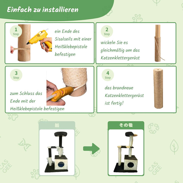 Sisalseil für Kratzbaum - 8mm x 100m, Natur Sisal Seil für Katzen, Dekoratives Kratzbaum Seil für Hä