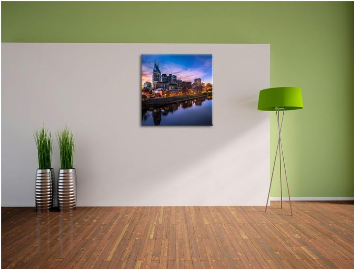 Nashville Skyline Panorama, Format: 70x70 auf Leinwand, XXL riesige Bilder fertig gerahmt mit Keilra