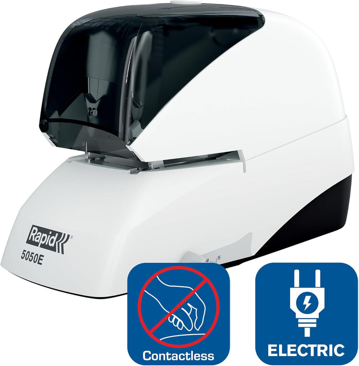 Rapid Elektro-Flachheftgerät, 50 Blatt, Kunststoff, Metall, Elektronik, Kassettenaustausch, Inkl. ei