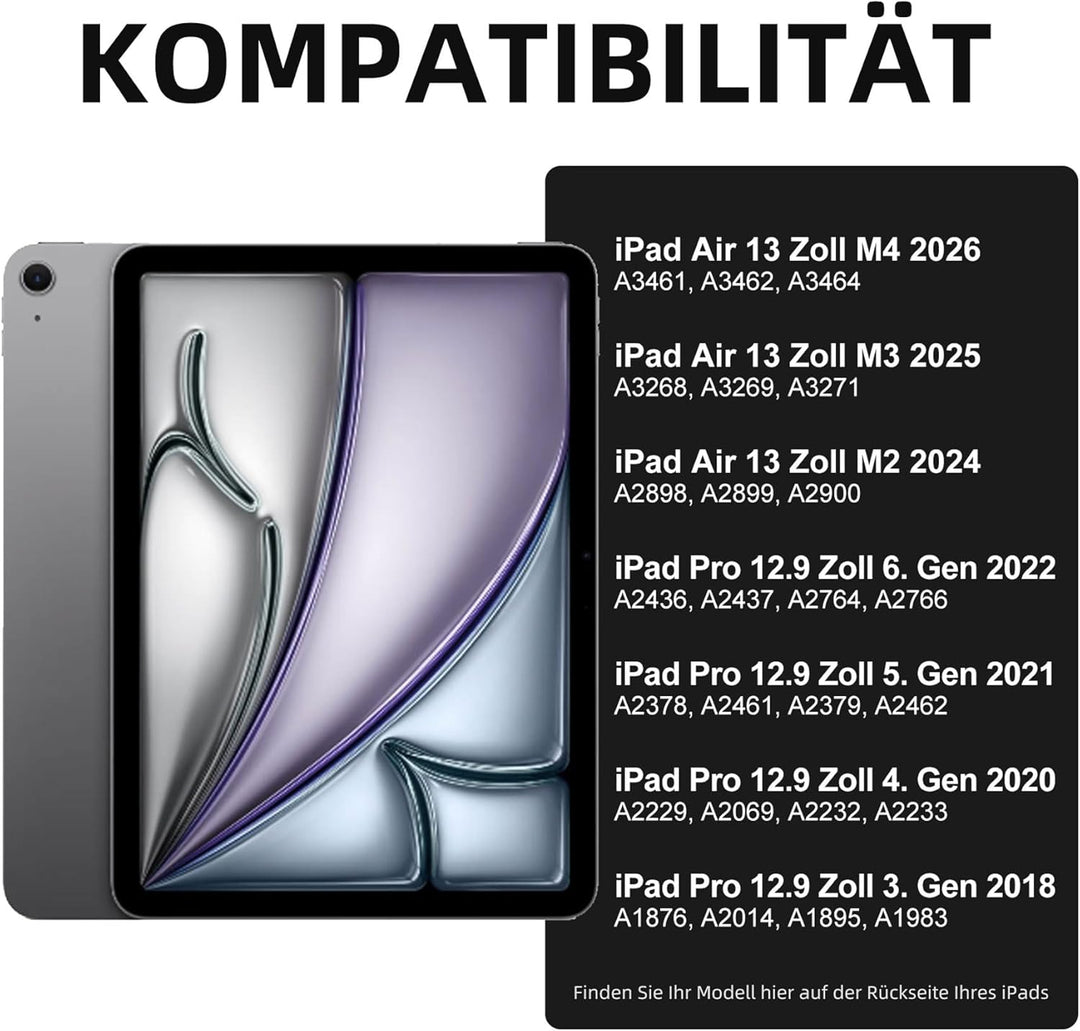 Vobafe Hülle mit Tastatur für iPad Air 13 Zoll 2024 M2/iPad Pro 12.9 (3. 4. 5. 6. Gen), QWERTZ Keybo
