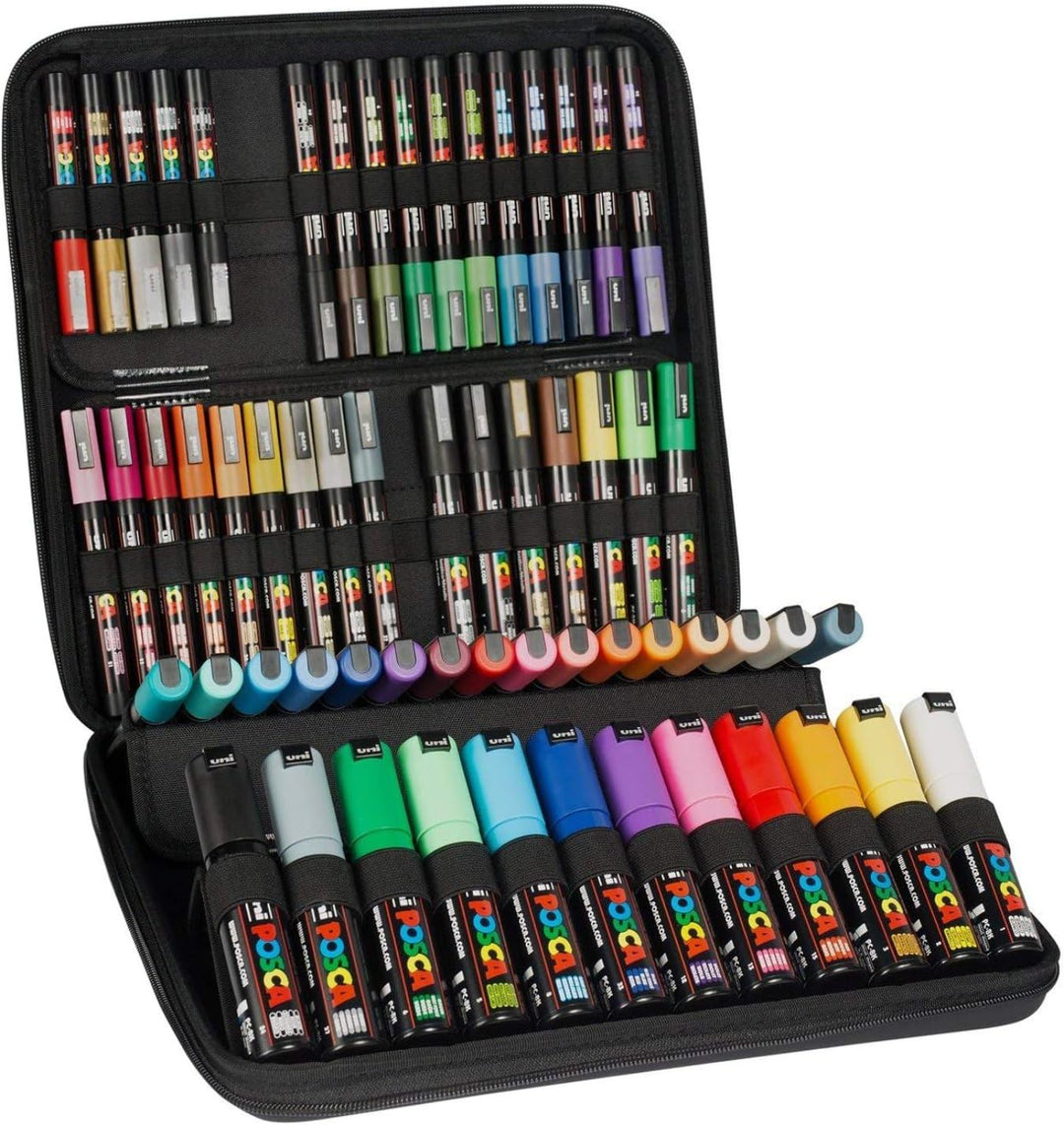 uni-ball 186808 - POSCA Marker Koffer mit 60 Acrylstifte, für viele Oberflächen geeignet, verschiede