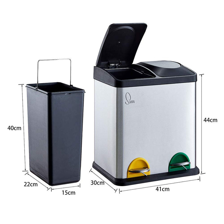 SVITA TC2X15 Edelstahl Küchen-Eimer 30 Liter Silber 2x15L doppelt Abfalleimer 2er-Mülleimer Mülltren