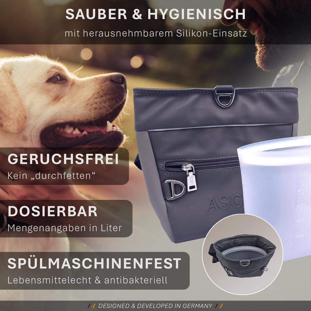 ASCO Leckerlitasche für Hunde mit Einhand-Schnappverschluss, Futterbeutel mit Silikon-Einsatz, Premi