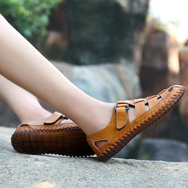 Moodeng Herren Sandalen Outdoor Leder Sommer Outdoorsandalen Sport Trekking Strand Geschlossene Klet
