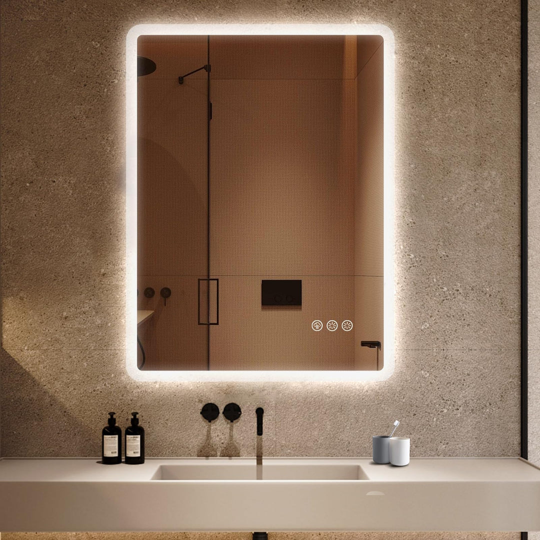 Badezimmerspiegel mit Beleuchtung LED, 60x80cm Spiegel mit Light, Wandspiegel mit Frontbeleuchtung,