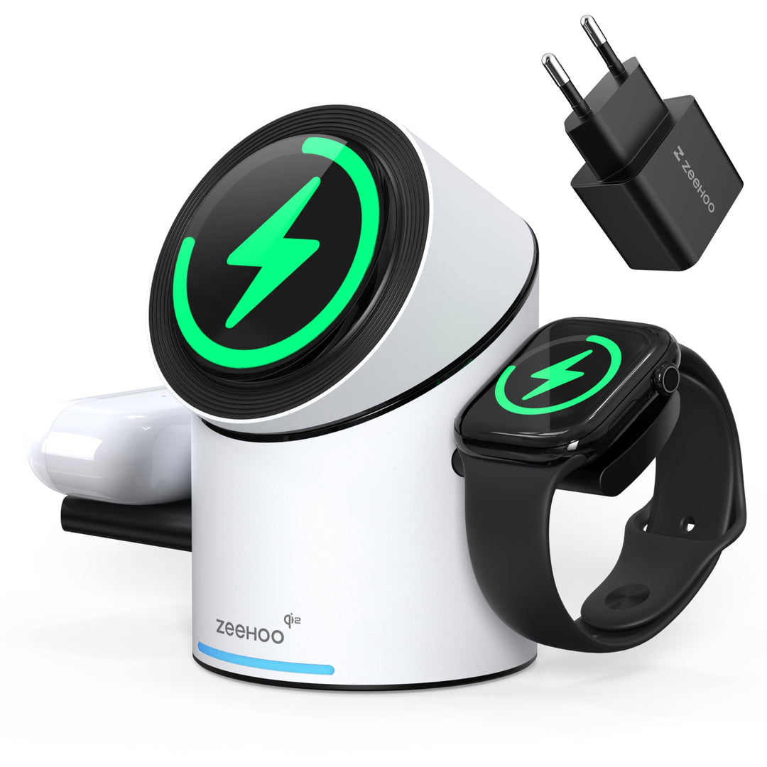 ZEEHOO 3 in 1 Ladestation für Apple Magsafe Ladegerät, 15 W QI 2 Ladestation Wireless Charger für iP