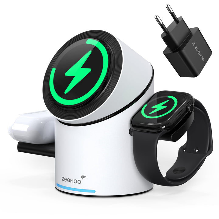 ZEEHOO 3 in 1 Ladestation für Apple Magsafe Ladegerät, 15 W QI 2 Ladestation Wireless Charger für iP