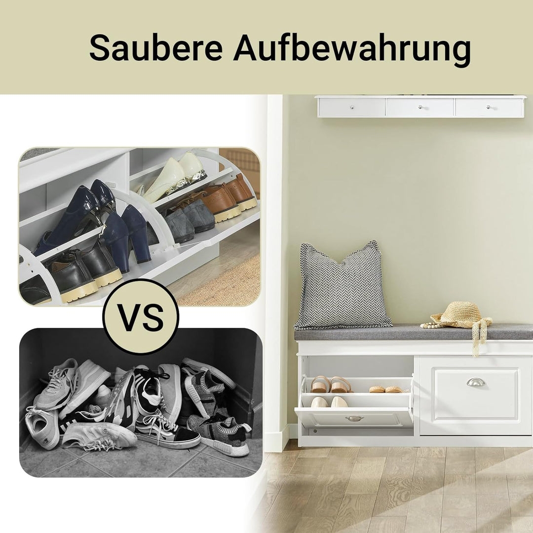 SoBuy Schuhbank mit Sitzfläche Sitzbank mit Stauraum und 2 Klappen, schmaler Schuhschrank mit Sitzba