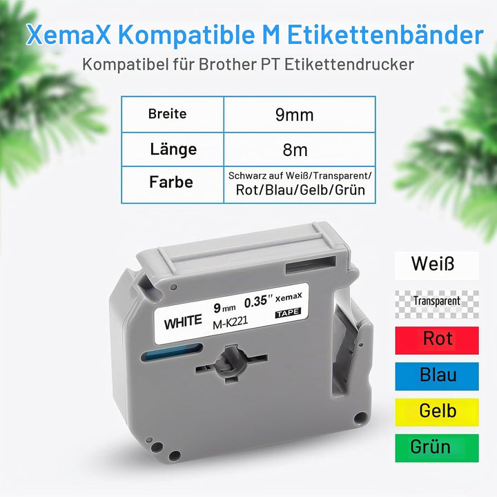6x Kompatibel M Tape 9mm Ersatz für Brother M-K221 M-K121 M-K421 M-K521 M-K621 M-K721 Schriftband fü