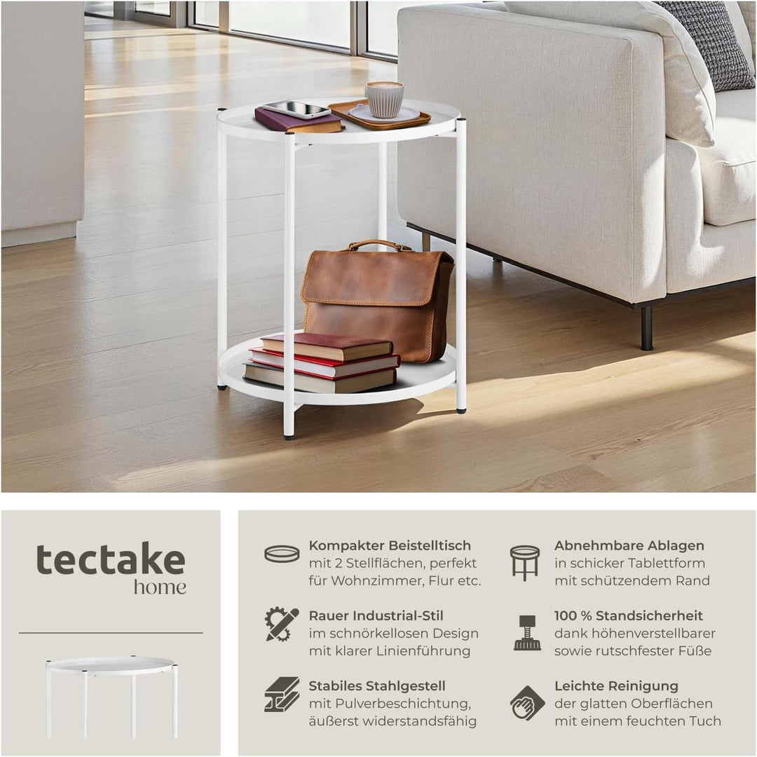 tectake® Tisch rund, Beistelltisch Metall, Kleiner Tisch, Couchtisch mit Stauraum, Coffee Table für