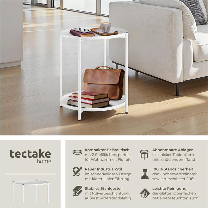 tectake® Tisch rund, Beistelltisch Metall, Kleiner Tisch, Couchtisch mit Stauraum, Coffee Table für